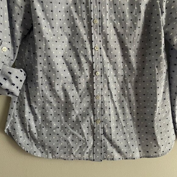 Talbots Women Petite S Blue/White Polka/Swiss Dot Long Sleeve Button Blouse - Picture 3 of 10